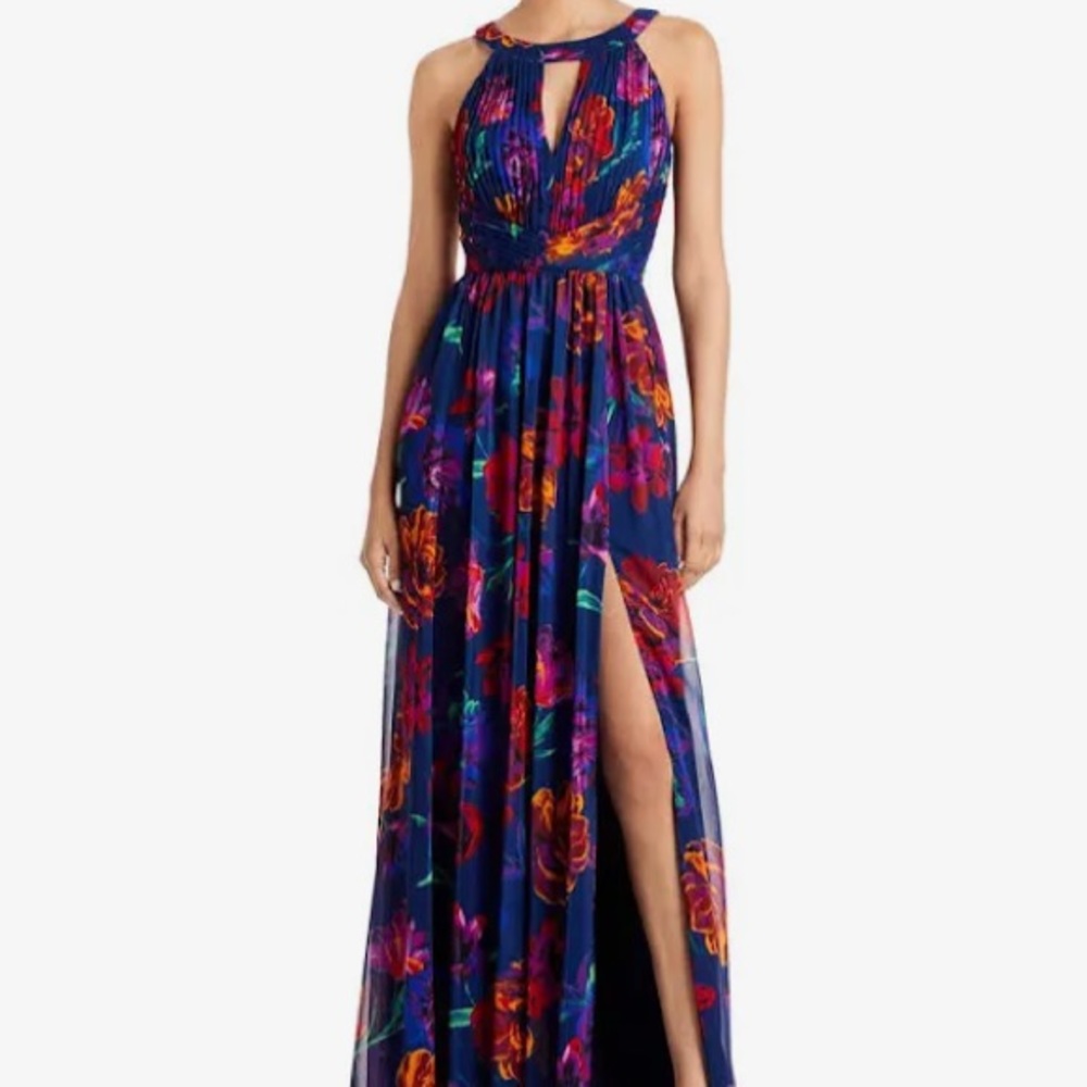 Aidan Mattox floral chiffon halter gown